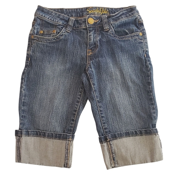 7453 * South Pole Cuffed Capri Jeans Shorts Medium Wash Size 1 - Picture 1 of 14